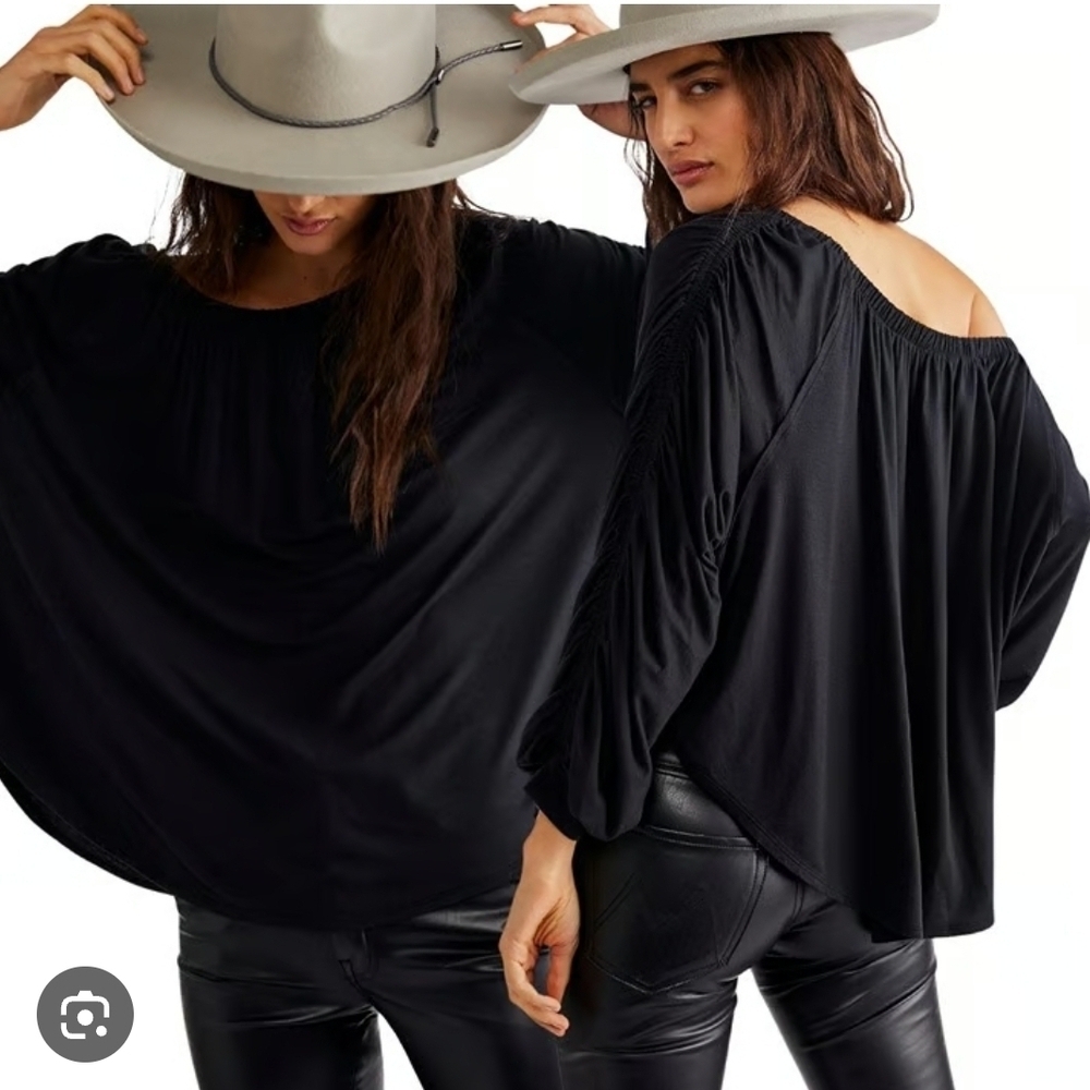 Free People We The Free Women’s Black Care Serenade Long Sleeve Tee Oversized M